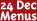 opening hours and menus at each venue on 24th December 2023