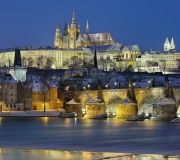 Prague Castle and Charles Bridge at night